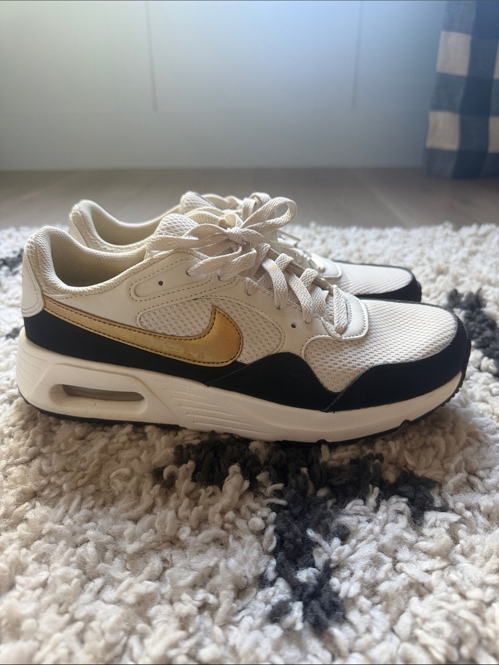 Nike Sneakers in White, Black & Gold Swoosh